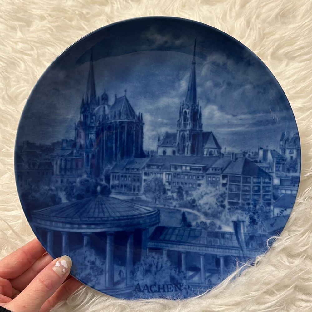 Vintage Kaiser Blue & White Cities Plate: Aachen Germany by Hans Liska